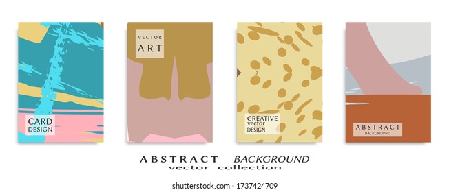 Abstract backgrouns set, grunge texture. Minimalistic art, brush strokes style. Design for card, brochure, banner idea, book cover, booklet print, flyer sheet a4. Collage page, web header template.