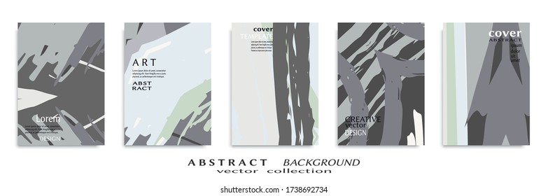 Abstract backgrouns set, grunge texture. Minimalistic art, brush strokes style. Design for card, brochure, banner idea, book cover, booklet print, flyer sheet a4. Collage page, web header template.
