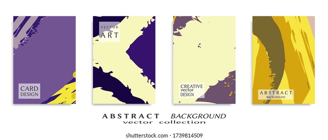 Abstract backgrouns set, grunge texture. Minimalistic art, brush strokes style. Design for card, brochure, banner idea, book cover, booklet print, flyer sheet a4. Collage page, web header template.