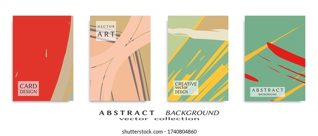 Abstract backgrouns set, grunge texture. Minimalistic art, brush strokes style. Design for card, brochure, banner idea, book cover, booklet print, flyer sheet a4. Collage page, web header template.