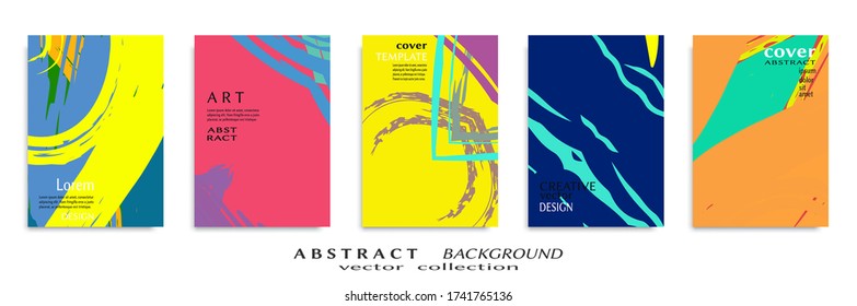 Abstract backgrouns set, grunge texture. Minimalistic art, brush strokes style. Design for card, brochure, banner idea, book cover, booklet print, flyer sheet a4. Collage page, web header template.