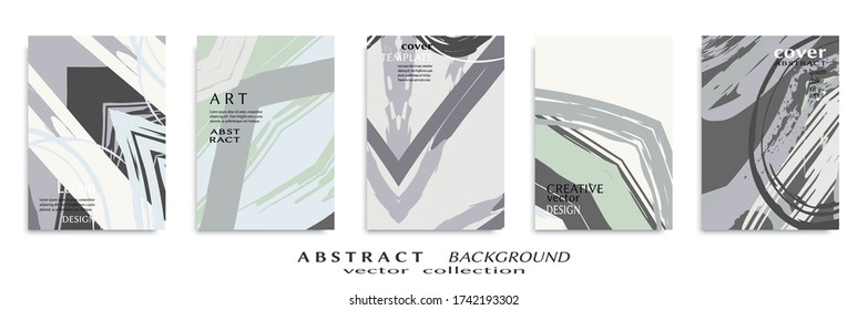 Abstract backgrouns set, grunge texture. Minimalistic art, brush strokes style. Design for card, brochure, banner idea, book cover, booklet print, flyer sheet a4. Collage page, web header template.