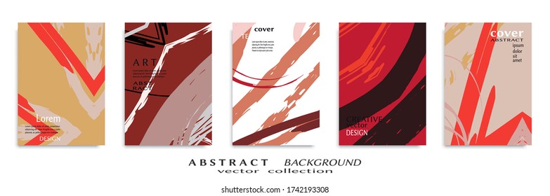 Abstract backgrouns set, grunge texture. Minimalistic art, brush strokes style. Design for card, brochure, banner idea, book cover, booklet print, flyer sheet a4. Collage page, web header template.