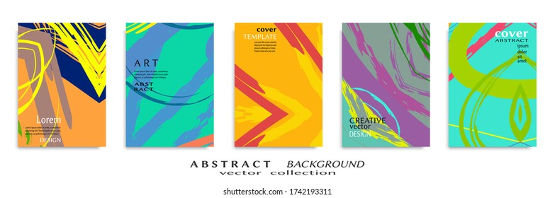 Abstract backgrouns set, grunge texture. Minimalistic art, brush strokes style. Design for card, brochure, banner idea, book cover, booklet print, flyer sheet a4. Collage page, web header template.
