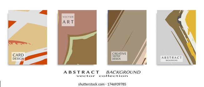 Abstract backgrouns set, grunge texture. Minimalistic art, brush strokes style. Design for card, brochure, banner idea, book cover, booklet print, flyer sheet a4. Collage page, web header template.