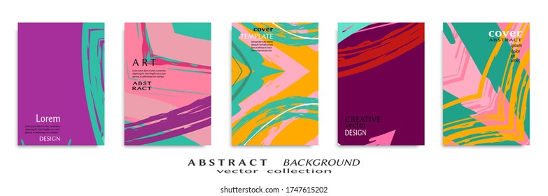 Abstract backgrouns set, grunge texture. Minimalistic art, brush strokes style. Design for card, brochure, banner idea, book cover, booklet print, flyer sheet a4. Collage page, web header template.