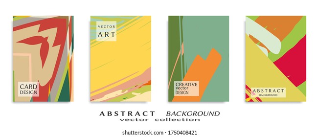 Abstract backgrouns set, grunge texture. Minimalistic art, brush strokes style. Design for card, brochure, banner idea, book cover, booklet print, flyer sheet a4. Collage page, web header template.