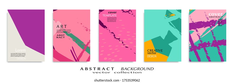 Abstract backgrouns set, grunge texture. Minimalistic art, brush strokes style. Design for card, brochure, banner idea, book cover, booklet print, flyer sheet a4. Collage page, web header template.