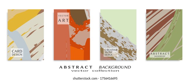 Abstract backgrouns set, grunge texture. Minimalistic art, brush strokes style. Design for card, brochure, banner idea, book cover, booklet print, flyer sheet a4. Collage page, web header template.