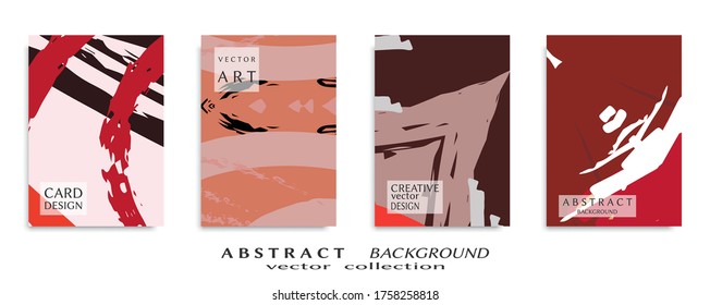 Abstract backgrouns set, grunge texture. Minimalistic art, brush strokes style. Design for card, brochure, banner idea, book cover, booklet print, flyer sheet a4. Collage page, web header template.