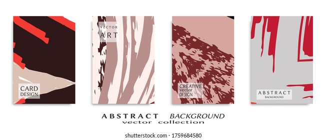 Abstract backgrouns set, grunge texture. Minimalistic art, brush strokes style. Design for card, brochure, banner idea, book cover, booklet print, flyer sheet a4. Collage page, web header template.
