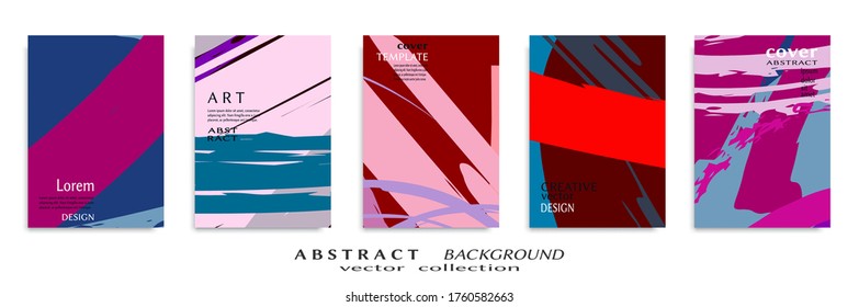 Abstract backgrouns set, grunge texture. Minimalistic art, brush strokes style. Design for card, brochure, banner idea, book cover, booklet print, flyer sheet a4. Collage page, web header template.