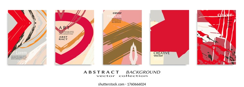 Abstract backgrouns set, grunge texture. Minimalistic art, brush strokes style. Design for card, brochure, banner idea, book cover, booklet print, flyer sheet a4. Collage page, web header template.