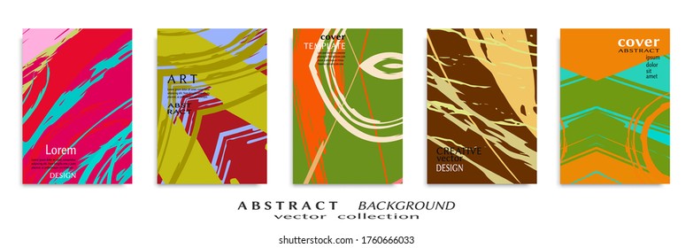 Abstract backgrouns set, grunge texture. Minimalistic art, brush strokes style. Design for card, brochure, banner idea, book cover, booklet print, flyer sheet a4. Collage page, web header template.