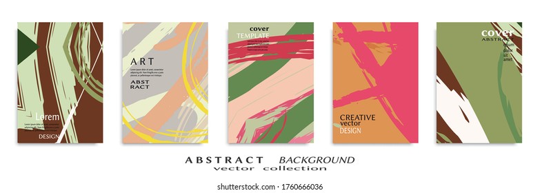 Abstract backgrouns set, grunge texture. Minimalistic art, brush strokes style. Design for card, brochure, banner idea, book cover, booklet print, flyer sheet a4. Collage page, web header template.