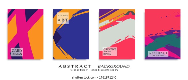 Abstract backgrouns set, grunge texture. Minimalistic art, brush strokes style. Design for card, brochure, banner idea, book cover, booklet print, flyer sheet a4. Collage page, web header template.