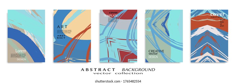 Abstract backgrouns set, grunge texture. Minimalistic art, brush strokes style. Design for card, brochure, banner idea, book cover, booklet print, flyer sheet a4. Collage page, web header template.