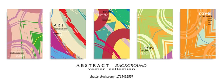 Abstract backgrouns set, grunge texture. Minimalistic art, brush strokes style. Design for card, brochure, banner idea, book cover, booklet print, flyer sheet a4. Collage page, web header template.