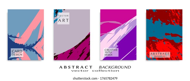 Abstract backgrouns set, grunge texture. Minimalistic art, brush strokes style. Design for card, brochure, banner idea, book cover, booklet print, flyer sheet a4. Collage page, web header template.