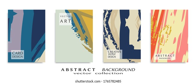Abstract backgrouns set, grunge texture. Minimalistic art, brush strokes style. Design for card, brochure, banner idea, book cover, booklet print, flyer sheet a4. Collage page, web header template.