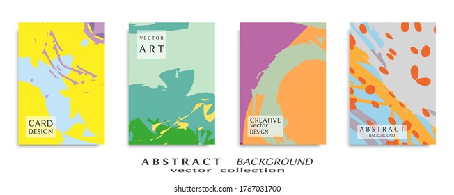 Abstract backgrouns set, grunge texture. Minimalistic art, brush strokes style. Design for card, brochure, banner idea, book cover, booklet print, flyer sheet a4. Collage page, web header template.