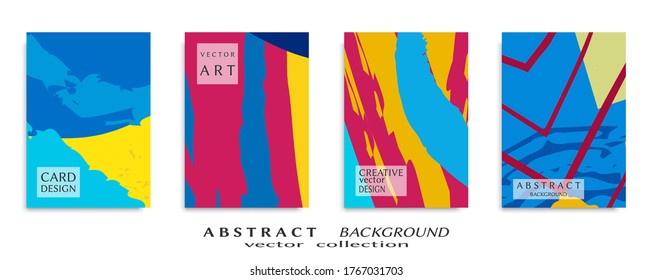 Abstract backgrouns set, grunge texture. Minimalistic art, brush strokes style. Design for card, brochure, banner idea, book cover, booklet print, flyer sheet a4. Collage page, web header template.