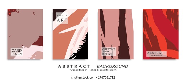 Abstract backgrouns set, grunge texture. Minimalistic art, brush strokes style. Design for card, brochure, banner idea, book cover, booklet print, flyer sheet a4. Collage page, web header template.