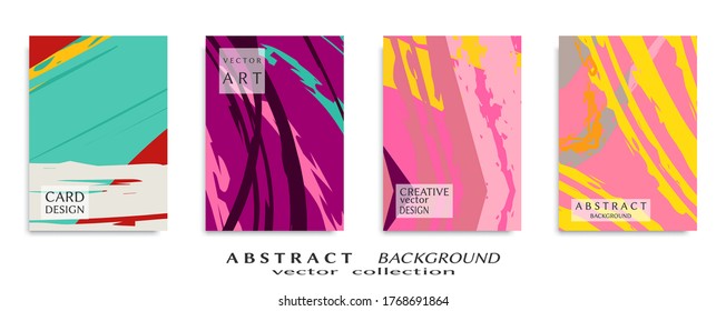 Abstract backgrouns set, grunge texture. Minimalistic art, brush strokes style. Design for card, brochure, banner idea, book cover, booklet print, flyer sheet a4. Collage page, web header template.
