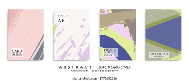 Abstract backgrouns set, grunge texture. Minimalistic art, brush strokes style. Design for card, brochure, banner idea, book cover, booklet print, flyer sheet a4. Collage page, web header template.