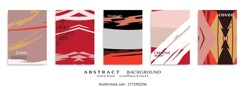 Abstract backgrouns set, grunge texture. Minimalistic art, brush strokes style. Design for card, brochure, banner idea, book cover, booklet print, flyer sheet a4. Collage page, web header template.