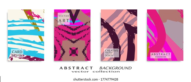 Abstract backgrouns set, grunge texture. Minimalistic art, brush strokes style. Design for card, brochure, banner idea, book cover, booklet print, flyer sheet a4. Collage page, web header template.