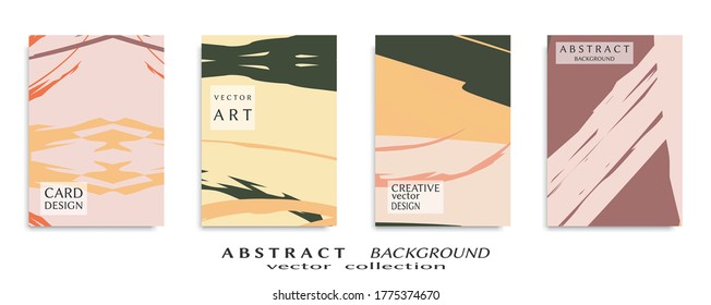 Abstract backgrouns set, grunge texture. Minimalistic art, brush strokes style. Design for card, brochure, banner idea, book cover, booklet print, flyer sheet a4. Collage page, web header template.