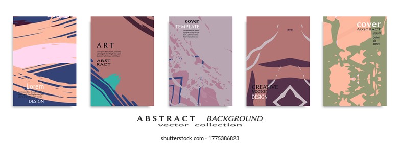 Abstract backgrouns set, grunge texture. Minimalistic art, brush strokes style. Design for card, brochure, banner idea, book cover, booklet print, flyer sheet a4. Collage page, web header template.