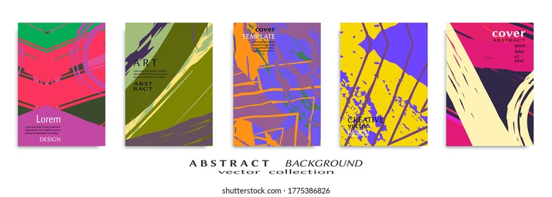 Abstract backgrouns set, grunge texture. Minimalistic art, brush strokes style. Design for card, brochure, banner idea, book cover, booklet print, flyer sheet a4. Collage page, web header template.