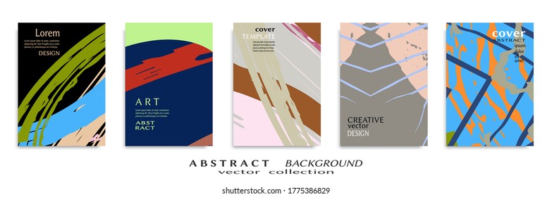 Abstract backgrouns set, grunge texture. Minimalistic art, brush strokes style. Design for card, brochure, banner idea, book cover, booklet print, flyer sheet a4. Collage page, web header template.