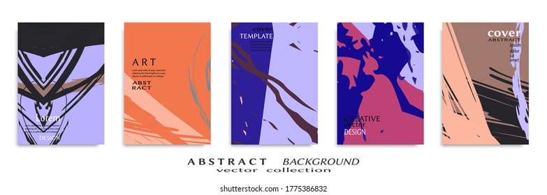 Abstract backgrouns set, grunge texture. Minimalistic art, brush strokes style. Design for card, brochure, banner idea, book cover, booklet print, flyer sheet a4. Collage page, web header template.