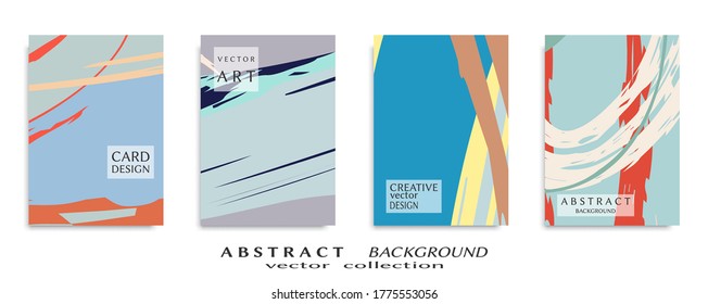 Abstract backgrouns set, grunge texture. Minimalistic art, brush strokes style. Design for card, brochure, banner idea, book cover, booklet print, flyer sheet a4. Collage page, web header template.