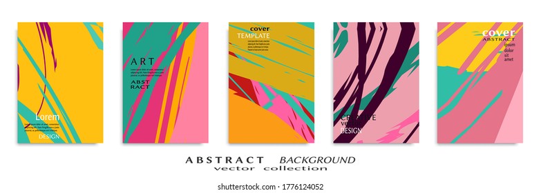 Abstract backgrouns set, grunge texture. Minimalistic art, brush strokes style. Design for card, brochure, banner idea, book cover, booklet print, flyer sheet a4. Collage page, web header template.