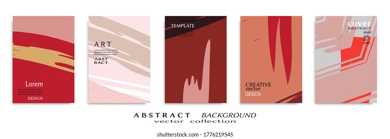 Abstract backgrouns set, grunge texture. Minimalistic art, brush strokes style. Design for card, brochure, banner idea, book cover, booklet print, flyer sheet a4. Collage page, web header template.