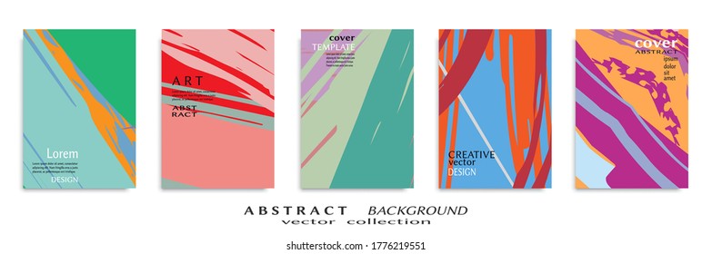 Abstract backgrouns set, grunge texture. Minimalistic art, brush strokes style. Design for card, brochure, banner idea, book cover, booklet print, flyer sheet a4. Collage page, web header template.