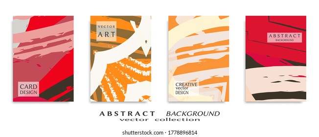 Abstract backgrouns set, grunge texture. Minimalistic art, brush strokes style. Design for card, brochure, banner idea, book cover, booklet print, flyer sheet a4. Collage page, web header template.