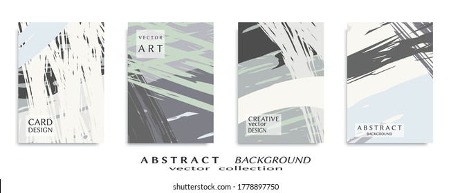Abstract backgrouns set, grunge texture. Minimalistic art, brush strokes style. Design for card, brochure, banner idea, book cover, booklet print, flyer sheet a4. Collage page, web header template.
