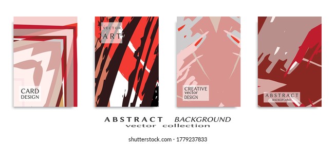 Abstract backgrouns set, grunge texture. Minimalistic art, brush strokes style. Design for card, brochure, banner idea, book cover, booklet print, flyer sheet a4. Collage page, web header template.