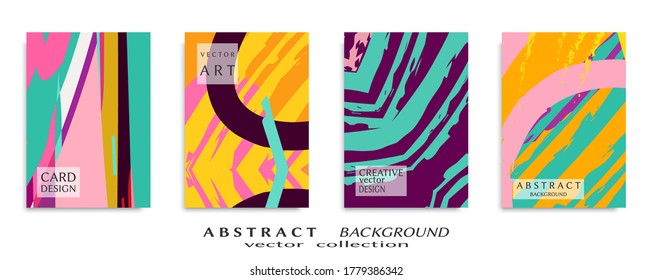 Abstract backgrouns set, grunge texture. Minimalistic art, brush strokes style. Design for card, brochure, banner idea, book cover, booklet print, flyer sheet a4. Collage page, web header template.