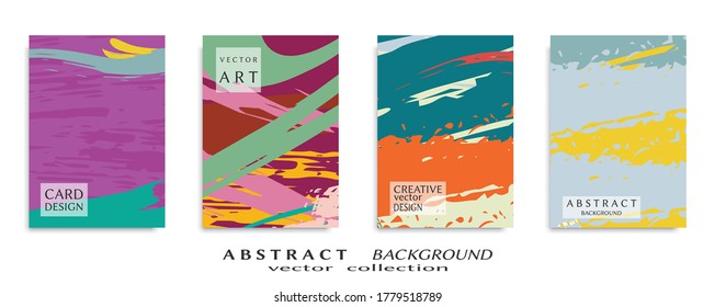 Abstract backgrouns set, grunge texture. Minimalistic art, brush strokes style. Design for card, brochure, banner idea, book cover, booklet print, flyer sheet a4. Collage page, web header template.