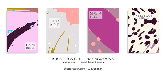 Abstract backgrouns set, grunge texture. Minimalistic art, brush strokes style. Design for card, brochure, banner idea, book cover, booklet print, flyer sheet a4. Collage page, web header template.