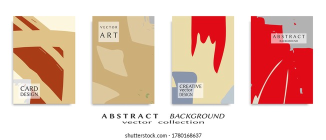 Abstract backgrouns set, grunge texture. Minimalistic art, brush strokes style. Design for card, brochure, banner idea, book cover, booklet print, flyer sheet a4. Collage page, web header template.