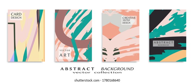Abstract backgrouns set, grunge texture. Minimalistic art, brush strokes style. Design for card, brochure, banner idea, book cover, booklet print, flyer sheet a4. Collage page, web header template.