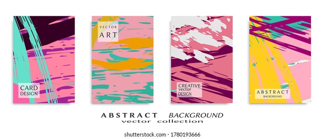 Abstract backgrouns set, grunge texture. Minimalistic art, brush strokes style. Design for card, brochure, banner idea, book cover, booklet print, flyer sheet a4. Collage page, web header template.