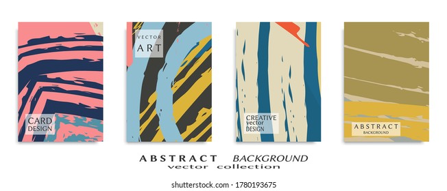 Abstract backgrouns set, grunge texture. Minimalistic art, brush strokes style. Design for card, brochure, banner idea, book cover, booklet print, flyer sheet a4. Collage page, web header template.